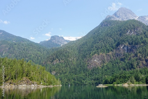 Spectacular views of princess louisa inlet within jervis inlet, with giant cliffs and beautiful green forests in the background, an incredible boating destination, on the sunshine coast, B.C., Canada