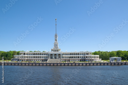 Moscow, Russia - June 3, 2021: View of the building of the Northern River Station and the Moscow Canal