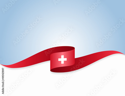 Swiss flag wavy abstract background. Vector illustration.