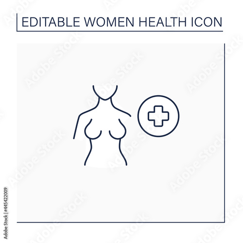 Breast health line icon. Mammograms and breast ultrasounds.Selfcare.Required female examination. Woman health concept. Isolated vector illustration.Editable stroke