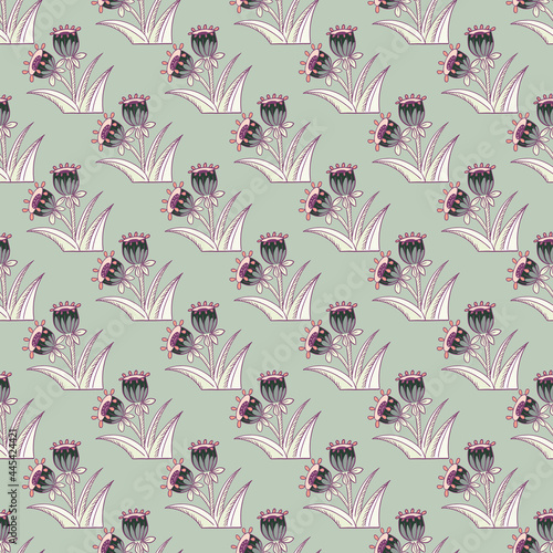 Pastel colors seamless pattern with doodle natural flowers bell print. Vintage style decorative ornament.