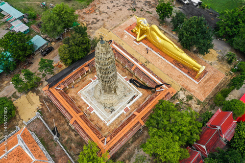 Wat Aranyikawas temple, reclining buddha and pagoda, in Chon Buri, Thailand