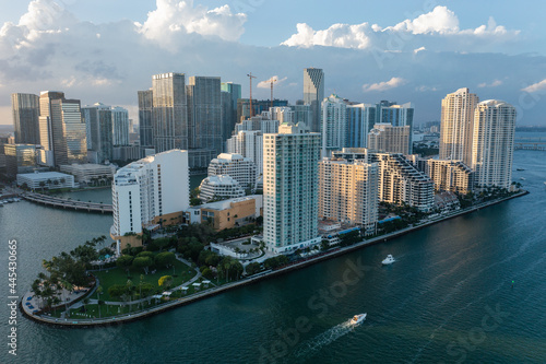 Drone Helicopter View of Miamia Beach above Highrises and Condos