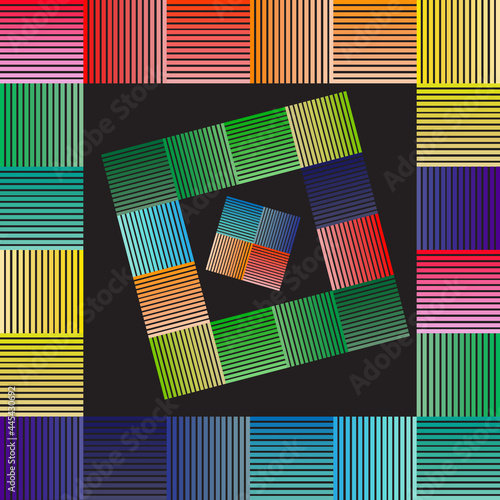 Multi colored stroke vector in gradient tones and then shrinks to the center of the image.