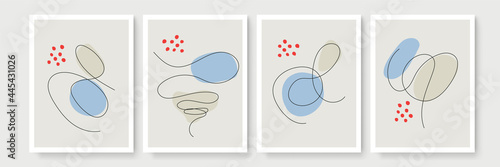 Luxury minimal wall art vector set. Earth tones landscapes backgrounds set with line and blob. Abstract continuous line art design for print, cover, wallpaper, Minimal and natural wall art.