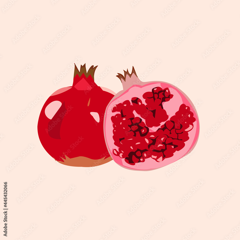 Punica granatum pomegranate fruit on white background