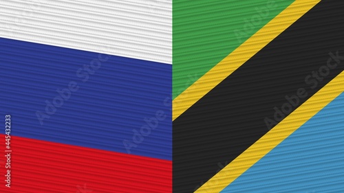 Tanzania and Russia Two Half Flags Together Fabric Texture Illustration