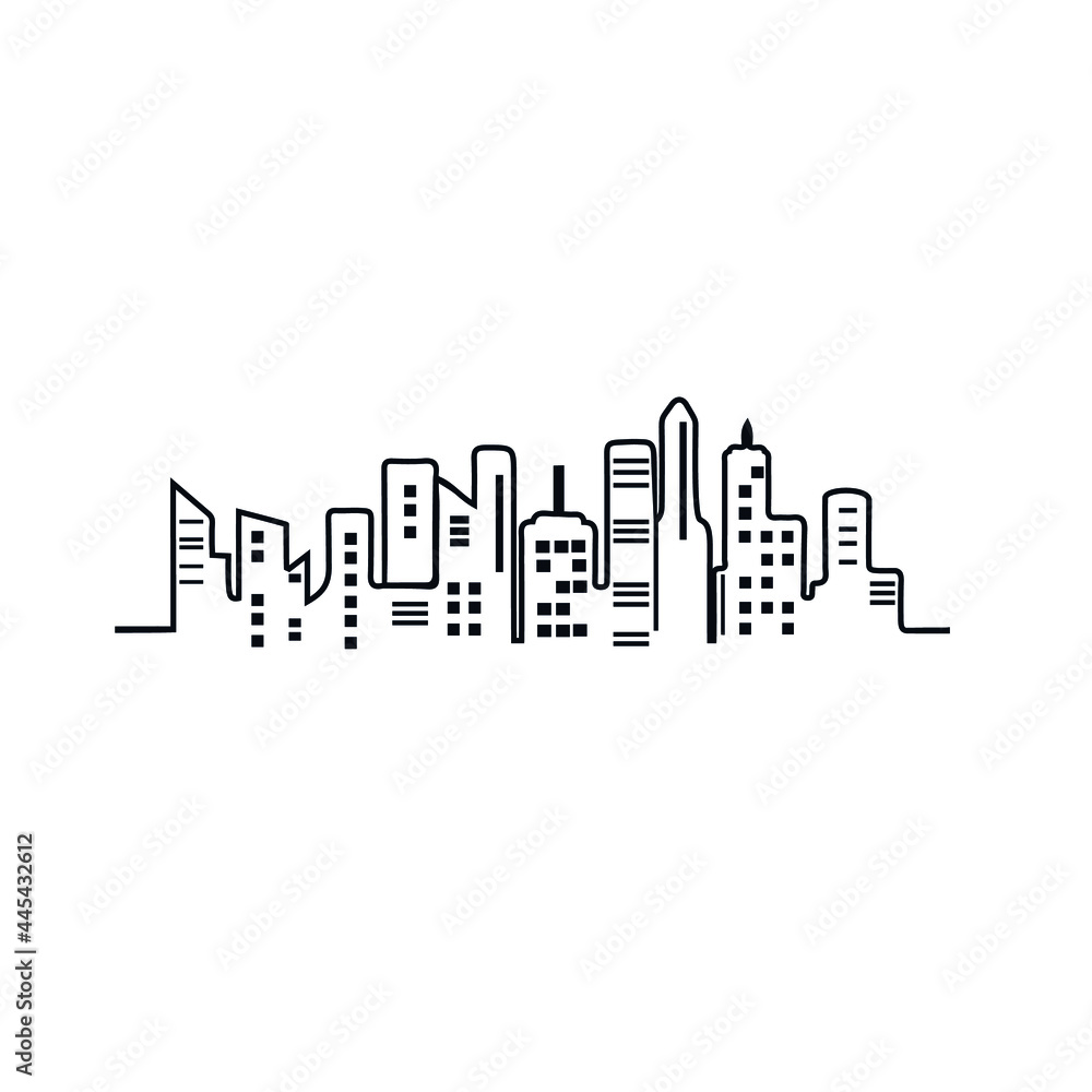 Modern cityscape continuous one line vector drawing. Metropolis architecture panoramic landscape. 