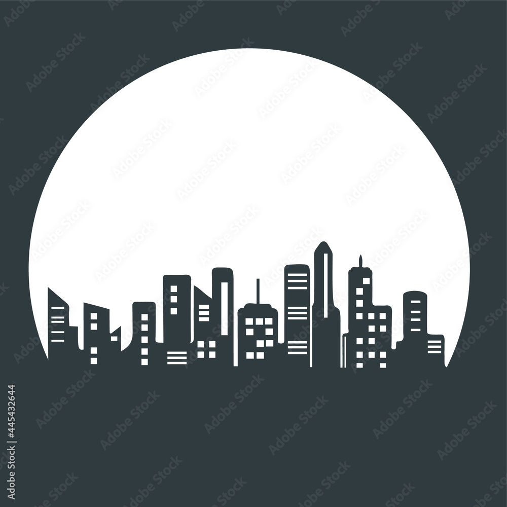 building city with night circle black logo design vector icon symbol illustration
