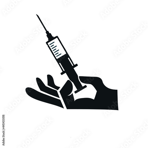 Drug addiction concept, hand with syringe, heroin dependence, illegal injection, vector illustration.