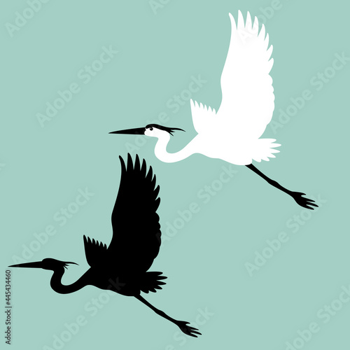 heron vector illustration, flat style, black silhouette