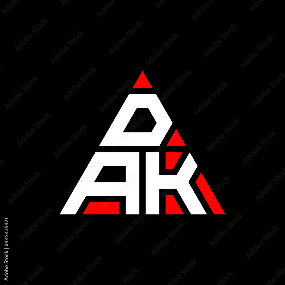 DAK triangle letter logo design with triangle shape. DAK triangle logo