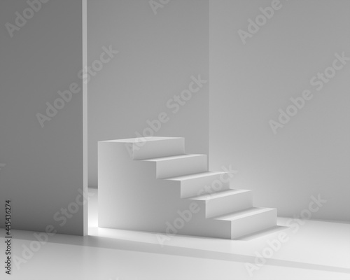 Minimal staircase for product presentation or mockup background podium on the floor abstract geometric shape 3d rendering.