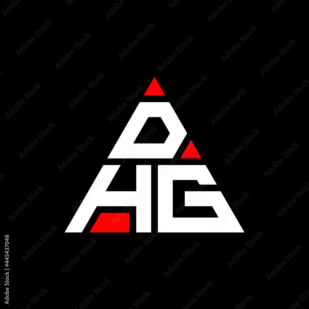 DHG triangle letter logo design with triangle shape. DHG triangle logo design monogram. DHG triangle vector logo template with red color. DHG triangular logo Simple, Elegant, and Luxurious Logo. DHG 