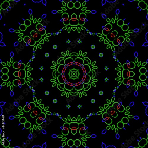 Mandala pattern design with black background.