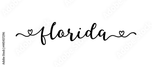 Hand sketched FLORIDA text. Script lettering for poster, sticker, flyer, header, card, clothing, wear