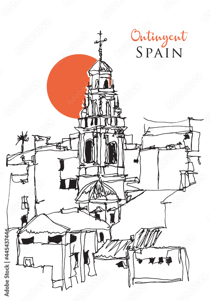 Naklejka premium Hand drawn sketch of Ontinyent, Spain