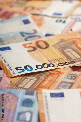 Fifty euro banknote with multiple added zeroes symbolizing hyperinflation