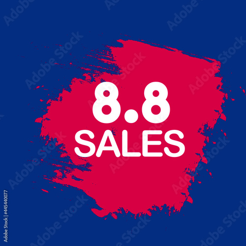 A vector and abstract picture of 8.8 sales on pink brush stroke. Single digit day sales with better offer to give