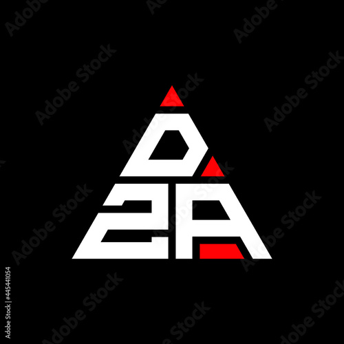 DZA triangle letter logo design with triangle shape. DZA triangle logo design monogram. DZA triangle vector logo template with red color. DZA triangular logo Simple, Elegant, and Luxurious Logo. DZA 