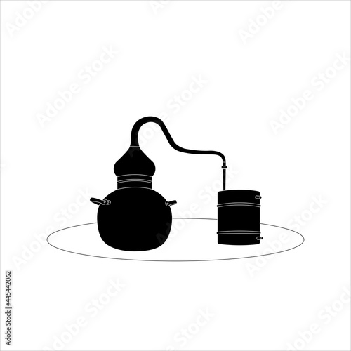 Alambic Copper Icon. Distillation apparatus used for the production of alcohol, essential oils and moonshine. vector illustration.