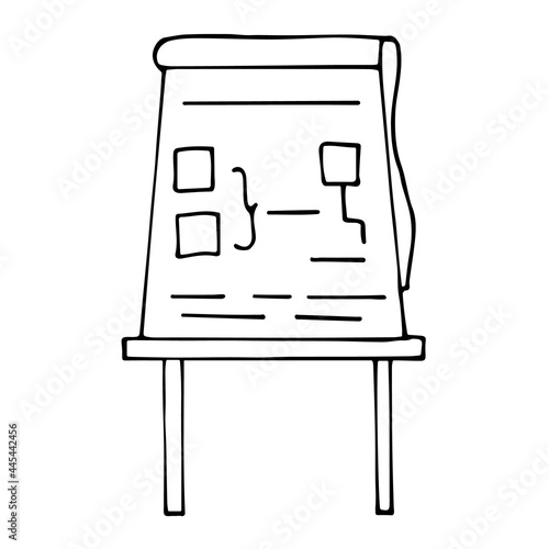 Presentation board vector illustration in doodle style. Hand drawn sign of briefing, conference or seminar.