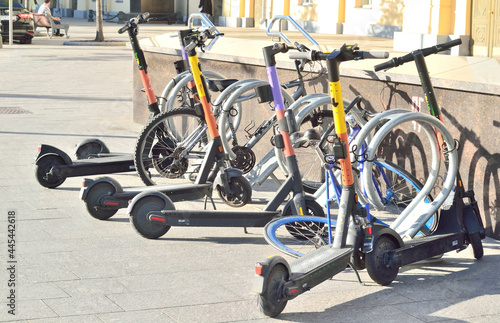 Parking for electric scooters in Moscow on Teatralnaya Square photo