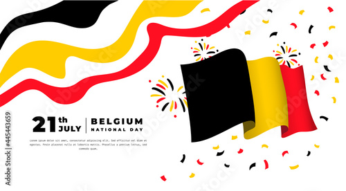 Banner illustration of Belgium National day celebration. Waving flag and hands clenched. Vector illustration.