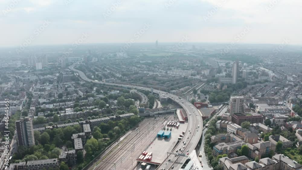 Slider drone shot over Westway ring road west London Slider drone shot over Westway ring road west London