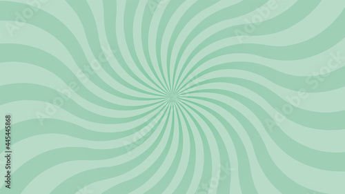 Retro background with mint color sunburst or starburst. Pattern with vintage color, swirl stripes. Vector illustration of 60s.