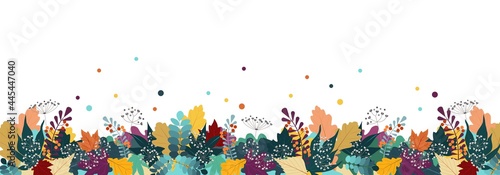 Autumn background with colorful leaves isolated on white background. Fall Flat style design template for greeting card, poster, sale, party, back to school, flyer, web banner. Vector illustration