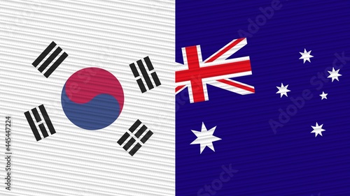Australia and South Korea Two Half Flags Together Fabric Texture Illustration