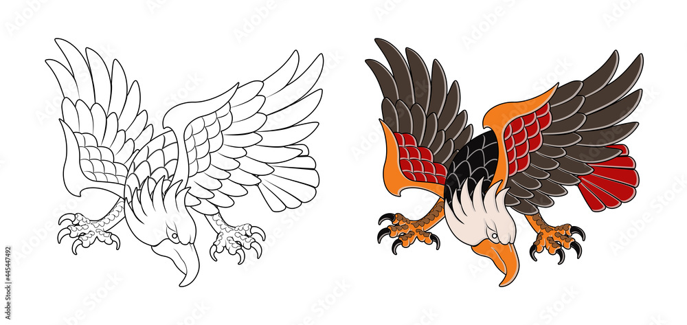 Obraz premium eagle tattoo outline art ideas old school 올드스쿨 문신도안 건대타투 01