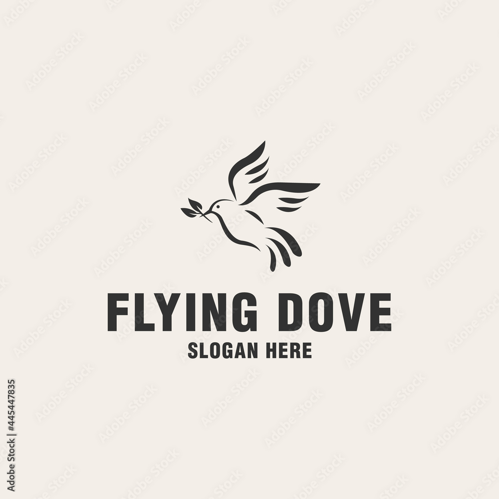 Flying dove logo template on monogram style