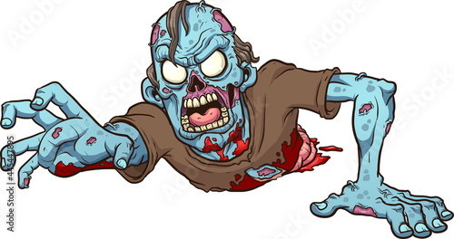 Cartoon blue crawling zombie reaching out. Vector clip art illustration with simple gradients. All in a single layer. © Memoangeles