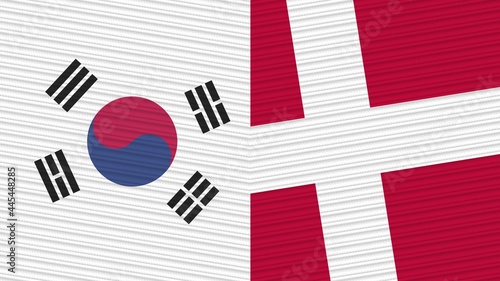 Denmark and South Korea Two Half Flags Together Fabric Texture Illustration