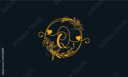 Letter Q Minimalist Floral logo design template 