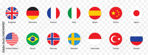 Billede på lærred National flags icons vector,  main flag languages set