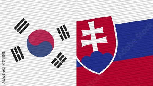 Slovakia and South Korea Two Half Flags Together Fabric Texture Illustration