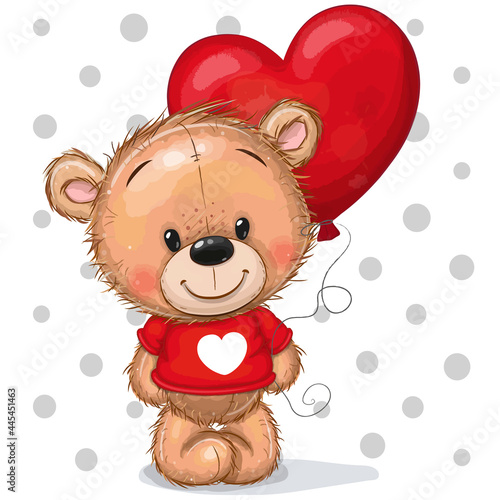 Teddy bear in a red sweater with a red balloon photo