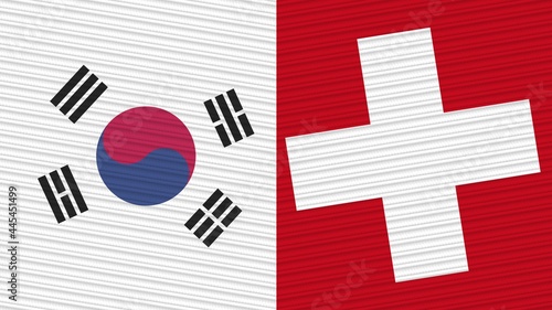 Switzerland and South Korea Two Half Flags Together Fabric Texture Illustration