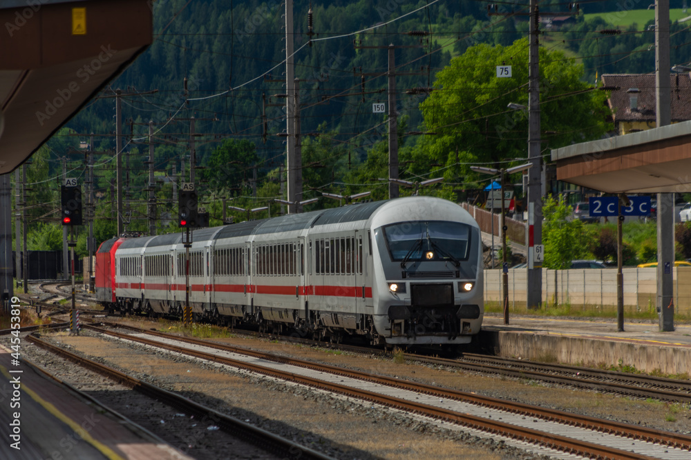 Germany train in Austria mountains in Sankt Johann im Pongau in summer day