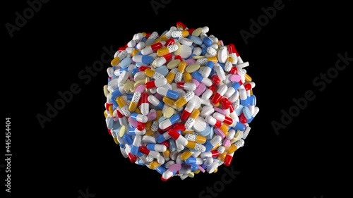 Rotating ball of medicine pills photo