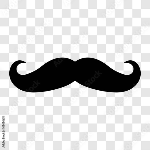 Moustache icon. Barbershop or hipster black symbol. Vector illustration isolated on transparent background.