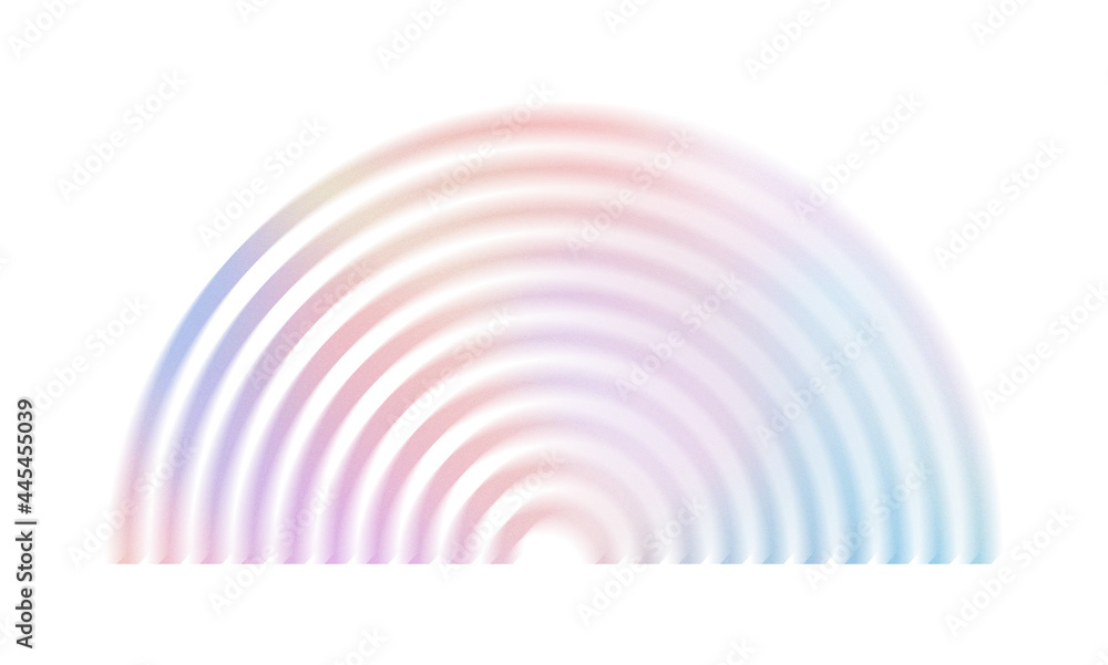 Obraz premium Grainy gradient semicircle shape. Abstract pastel blue and pink geometric rainbow half-circle isolated on white