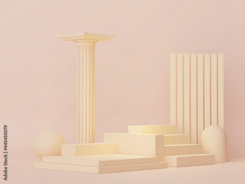 3d render of minimal display podium design for mock up and product presentation. Pedestal stage with pastel color scene. Trendy design for mock up and web banner. 3d render of minimal display podium design for mock up and product presentation. Pedestal stage with pastel color scene. Trendy design for mock up and web banner.