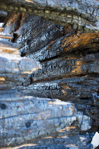 Natural fire ashes with dark grey black coals texture. It is a flammable black hard rock. copyspace