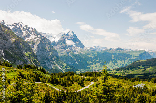 Grindelwald  Eiger  Eigernordwand  Schreckhorn  Wetterhorn  Kleine Scheidegg  Lauberhorn  Tschuggen  Grosse Scheidegg  Bergstrasse  Wanderweg  First  Berner Oberland  Alpen  Sommer  Schweiz