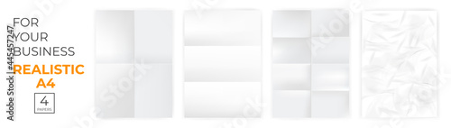 Wrinkled poster template set 4 paper. Glued paper for business. Vector Realistic concept.
