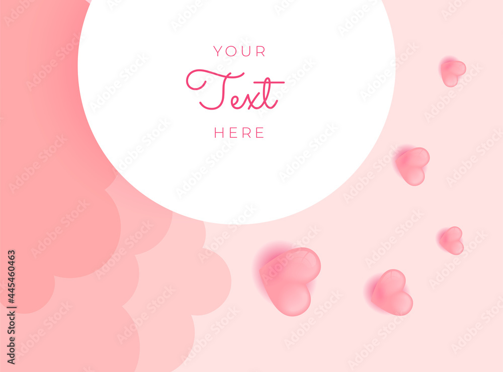Happy Valentine's Day banner. Holiday background design with big heart made of pink and red Origami Hearts on black fabric background. Horizontal poster, flyer, greeting card, header for website
